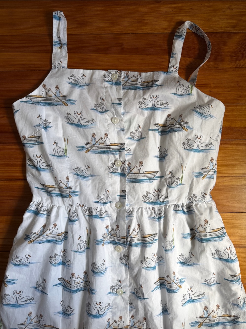 Kiel James Patrick White Midi Sundress with The Notebook Boat and Swan Print